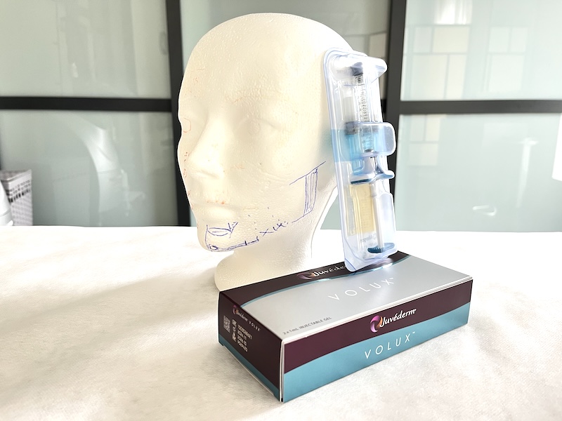 Juvederm Volux syringe used for chin contouring filler in Toronto
