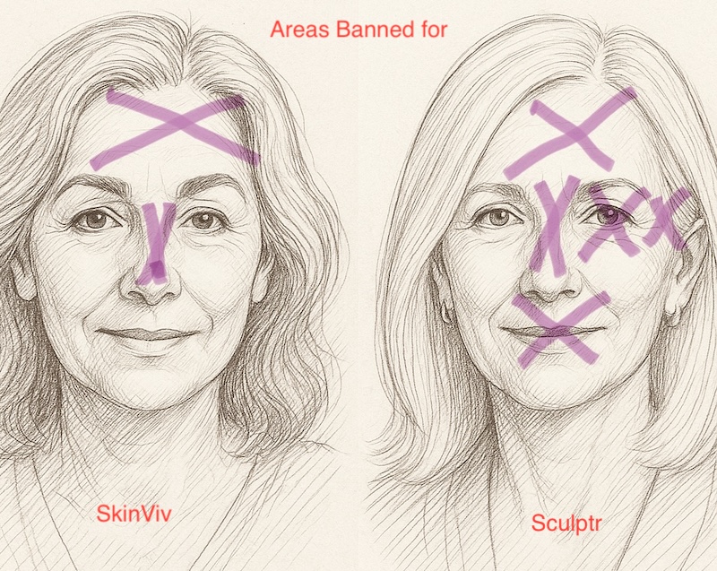 SkinVive vs Sculptra Toronto treatment areas comparison Comparison chart of SkinVive vs Sculptra treatment areas Toronto