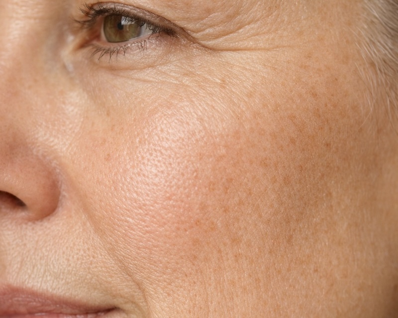 Natural facial skin texture illustrating the surface layers of the skin