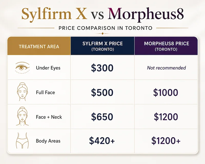 Diagram showing price comparison for Sylfirm X and Morpheus8 Toronto