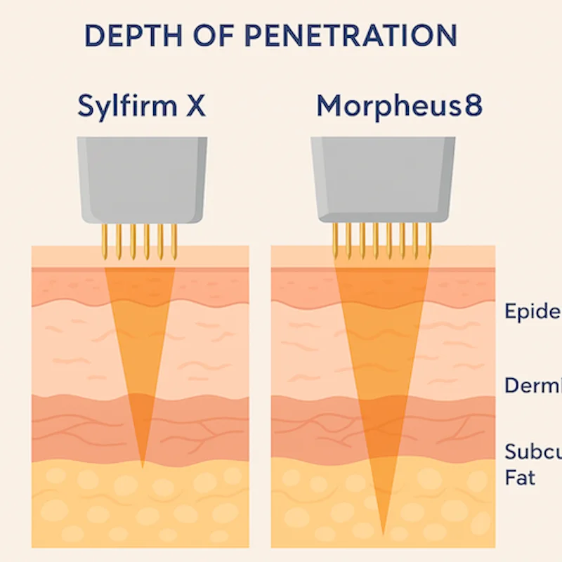diagram showing the depth of energy penetration for SylfirmX and Morpheus 8
