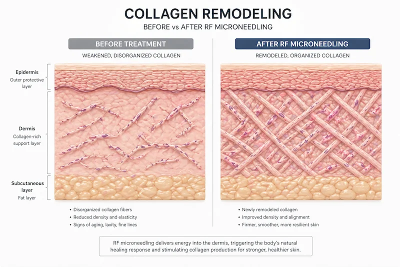 collagen remodeling dermis rf microneedling illustration