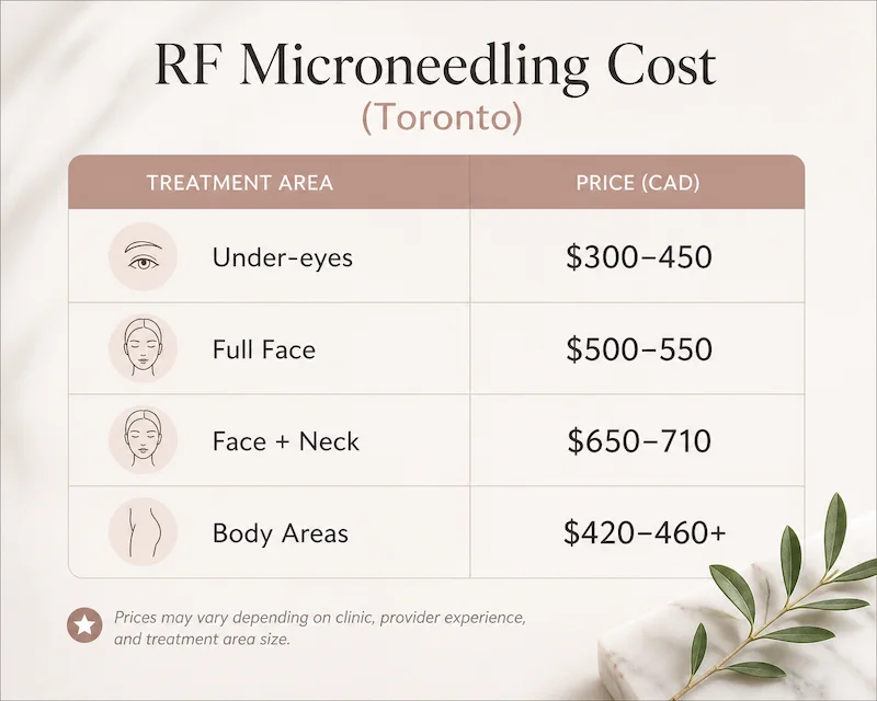 rf microneedling cost toronto price per session face neck body