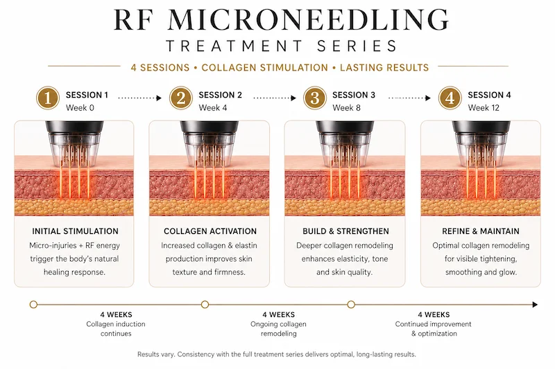 rf microneedling sessions timeline 3 4 treatments collagen stimulation